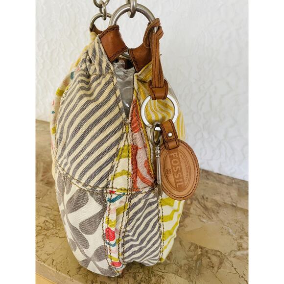 FOSSIL Multicolored patchwork fabric/Leather suede shoulder bag/crossbody - Picture 5 of 13
